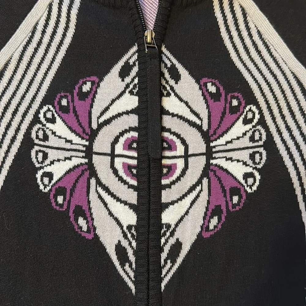 Athleta zip front black, gray, and purple sweater size M - Picture 3 of 14